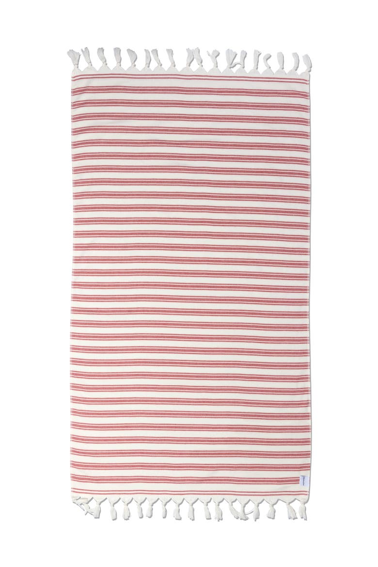 Bask Striped Organic Turkish Towel with Soft Terry Cloth Back, Main, color, Red