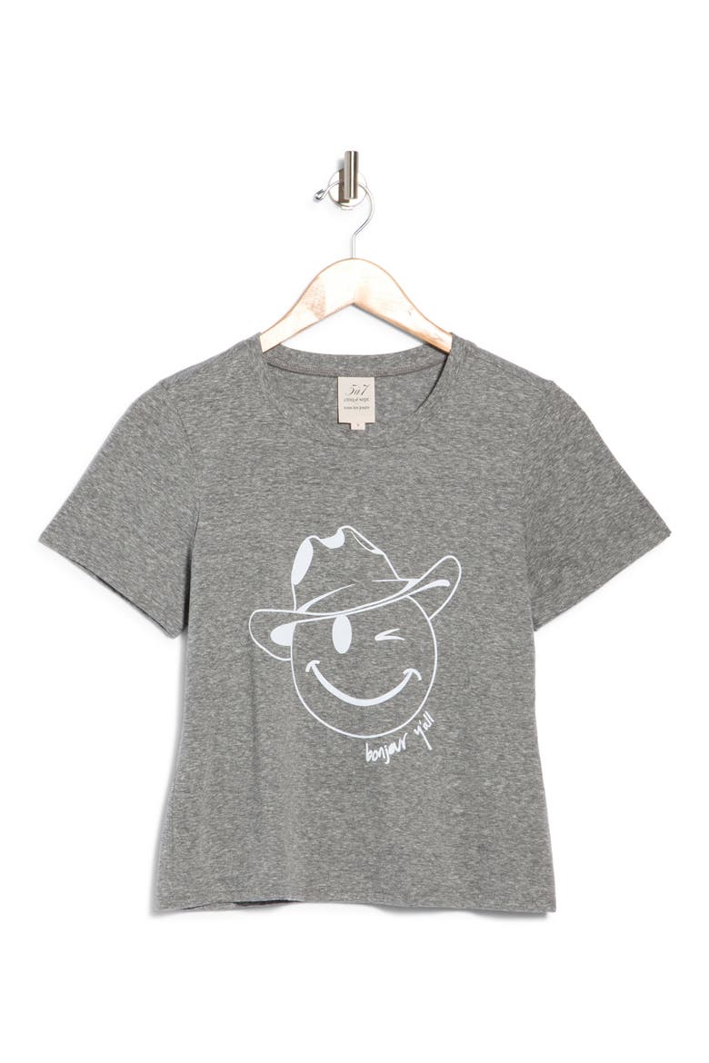 Smiley Cowboy Graphic Shrunken T-Shirt, Main, color, HEATHER GREY/ WHITE