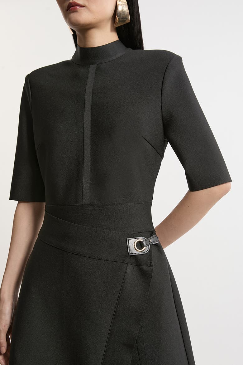 Asymmetric Knit Midi Dress, Alternate, color, Black
