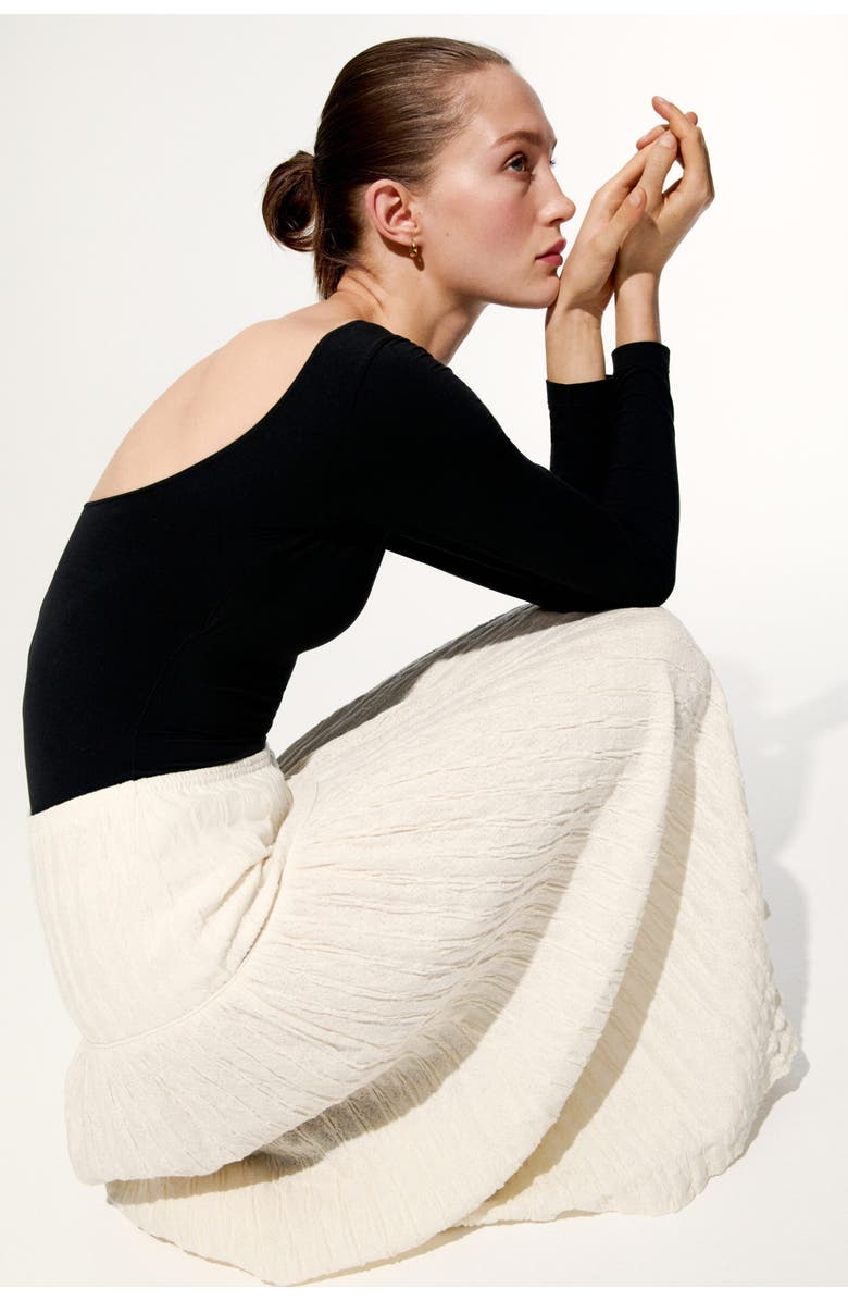 H&M Textured Jersey Midi Skirt, Alternate, color, Cream