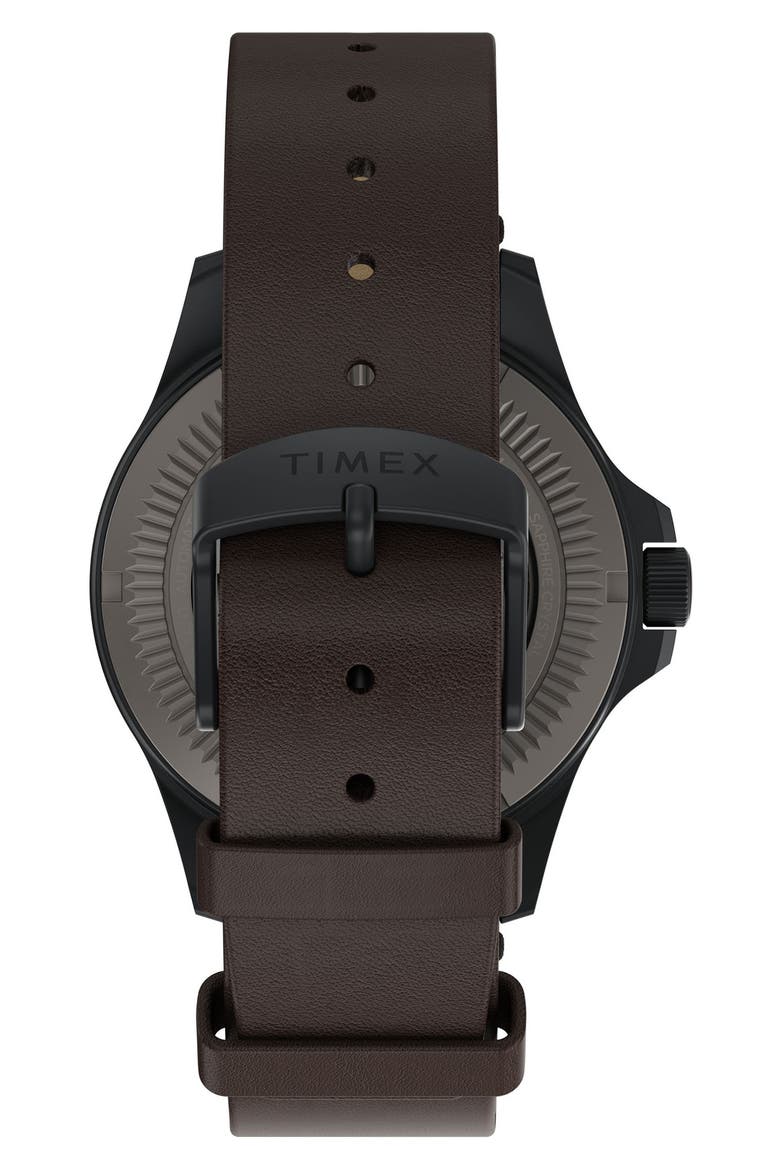 Expedition North Field Post Automatic Leather Strap Watch, 41mm, Alternate, color, BROWN
