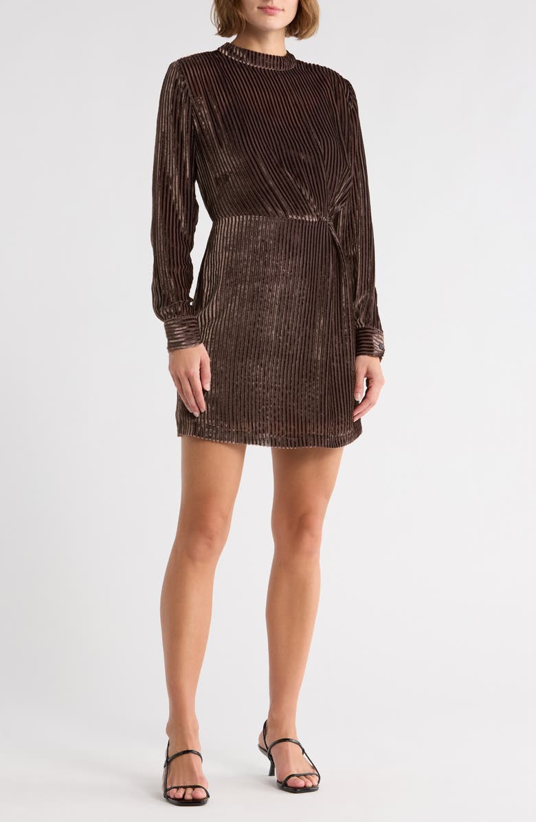 rag & bone Lyla Long Sleeve Burnout Velvet Stripe Minidress, Main, color, Brown Stripe