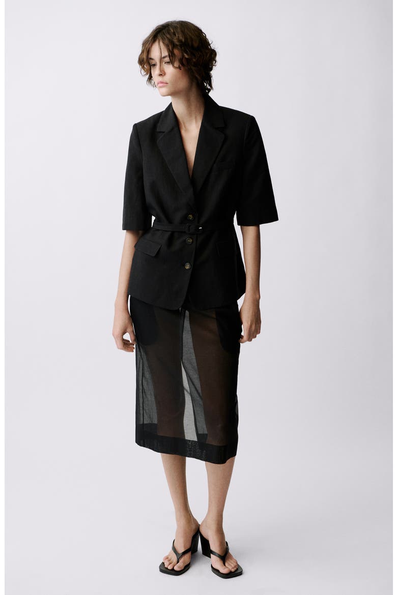 Argelia Short Sleeve Belted Blazer, Alternate, color, BLACK
