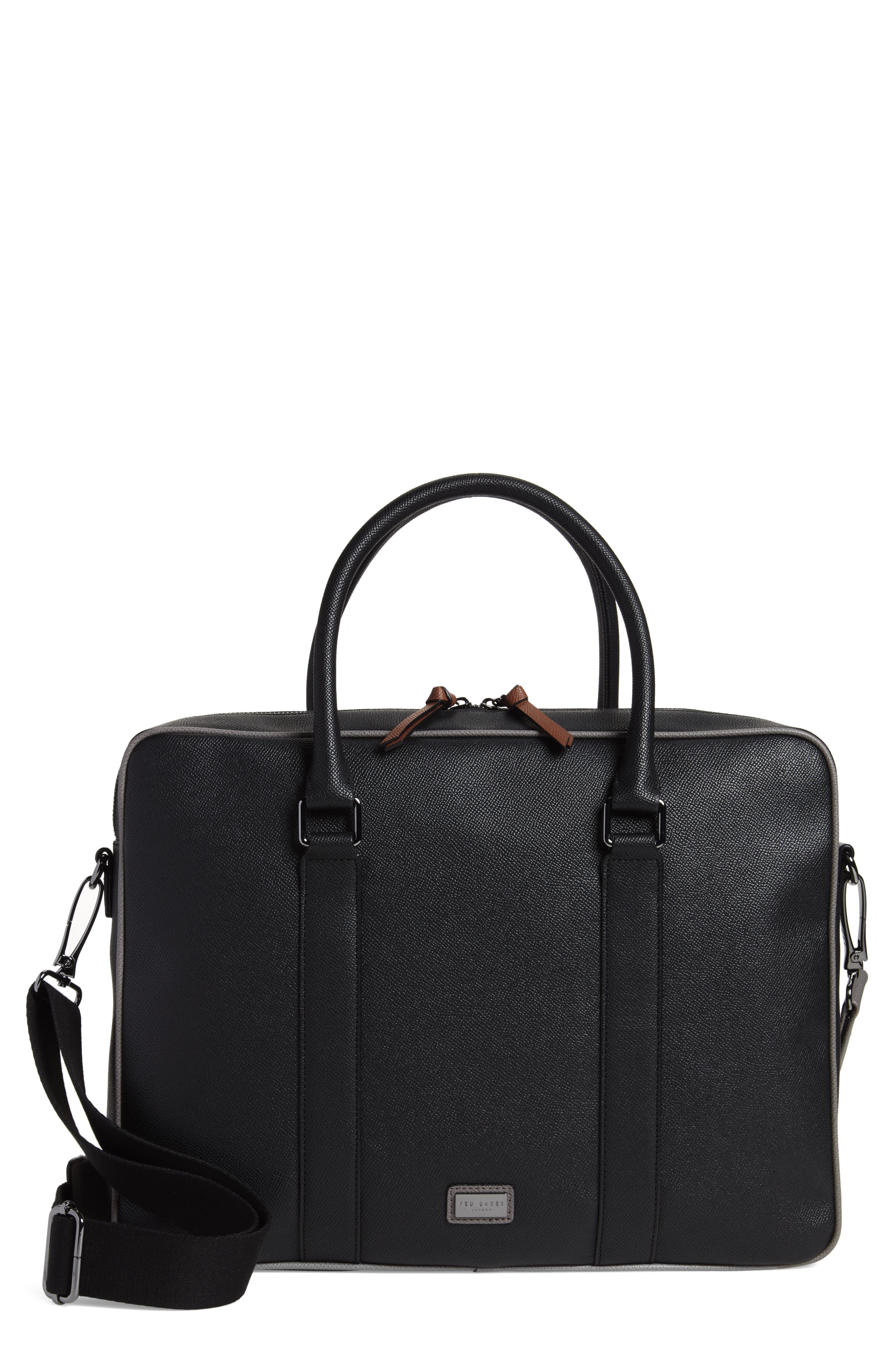 Ted Baker London Textured Faux Leather Document Briefcase, Main, color, 