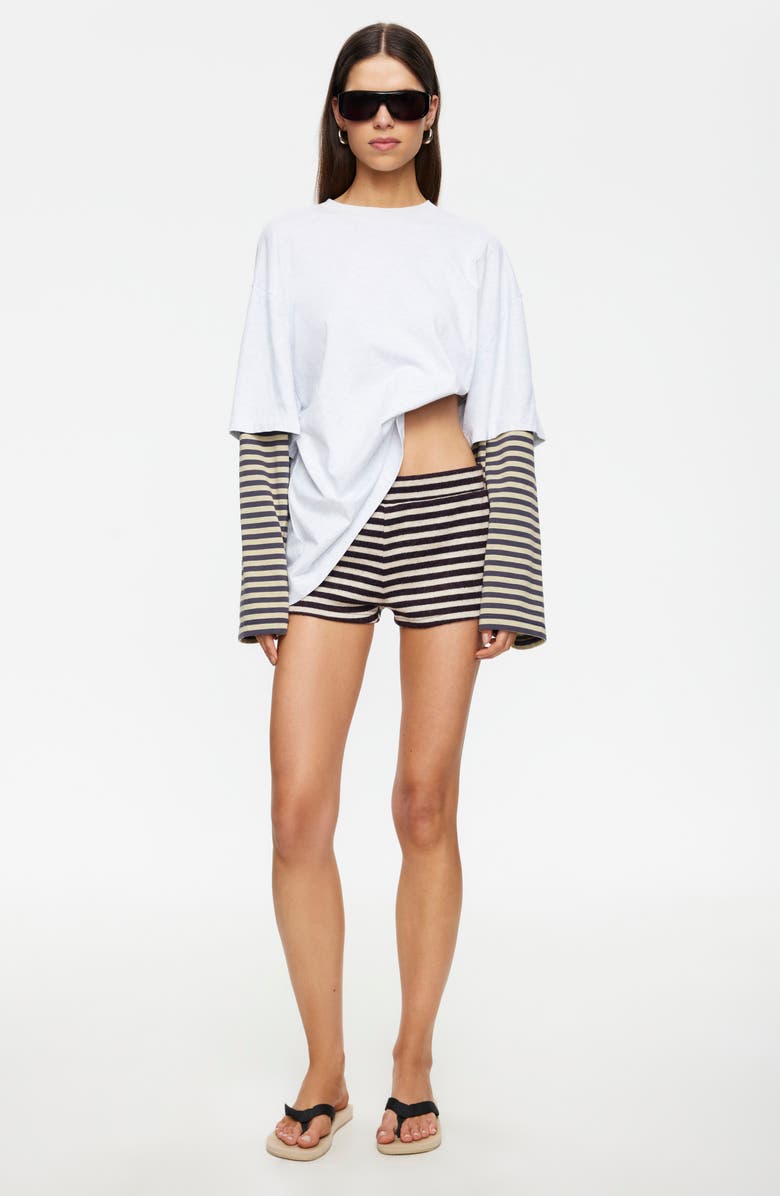 LIONESS Bottega Layered Long Sleeve Cotton Tunic Top, Alternate, color, Beige Stripe