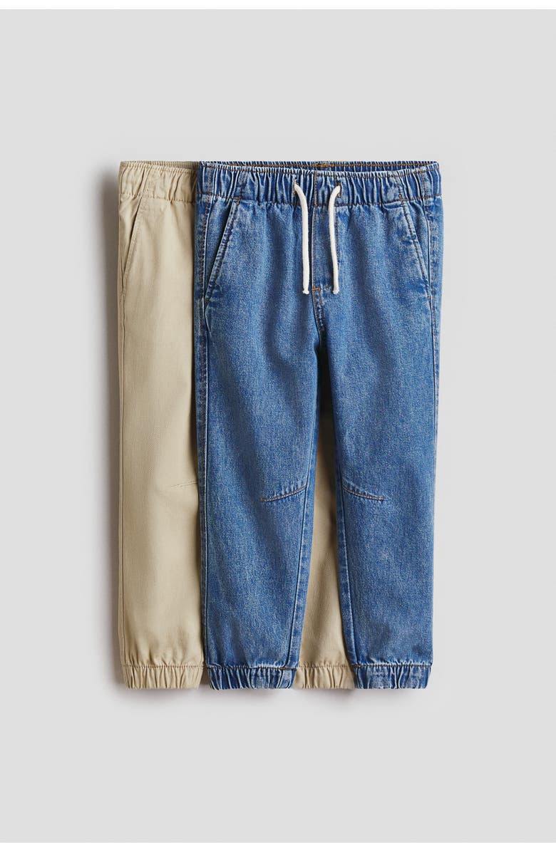 H&M 2-pack Cotton Joggers, Main, color, Denim Blue/Beige