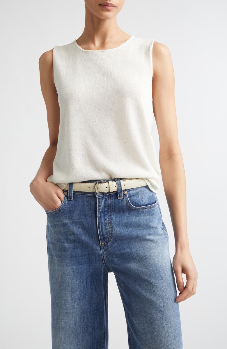 Eleventy Sequin Embellished Silk & Cotton Sweater Vest, Main, color, 00 Ivory