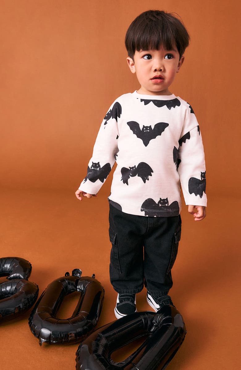 NEXT Kids' Bat Print Oversize Long Sleeve Cotton T-Shirt, Alternate, color, White