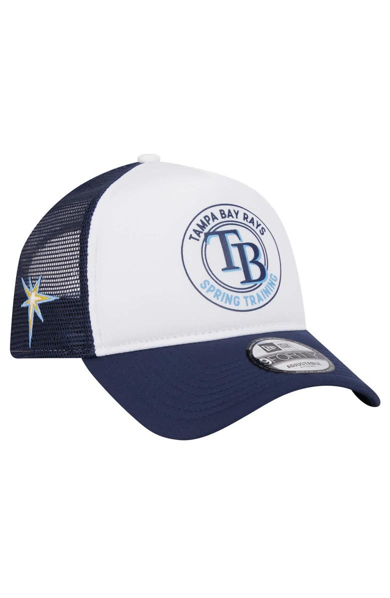 New Era Men's New Era White/Navy Tampa Bay Rays Spring Training Circle Foam A-Frame 9FORTY Trucker Adjustable Hat, Main, color, 