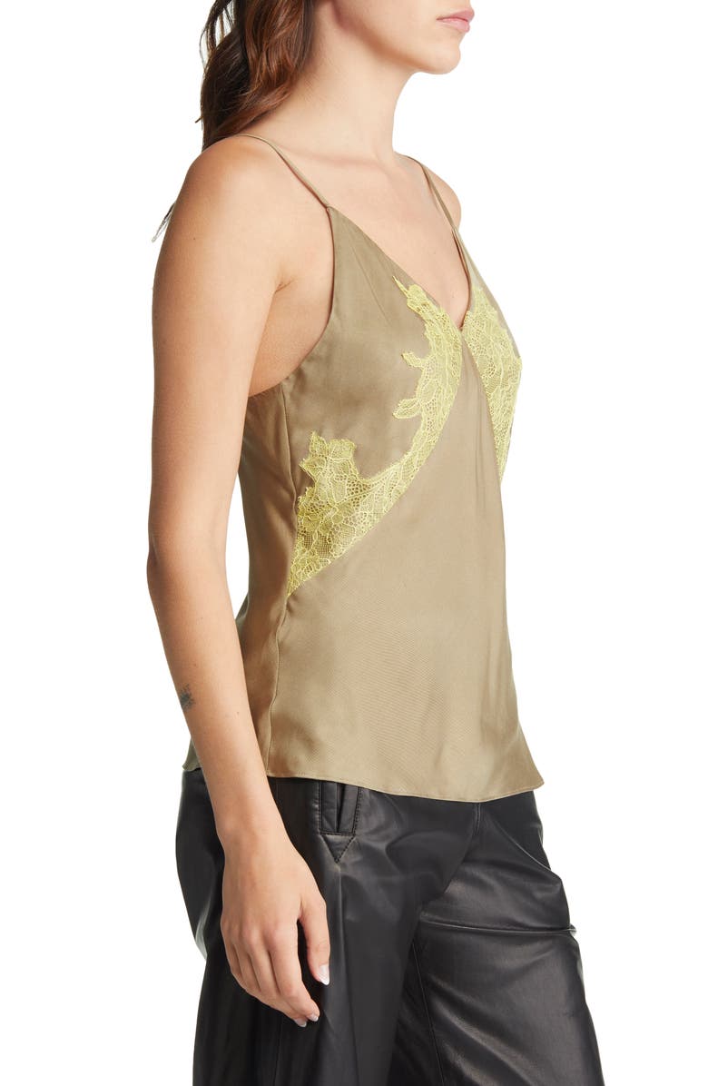 rag & bone Logan Lace Silk Blend Camisole, Alternate, color, Olivegrn