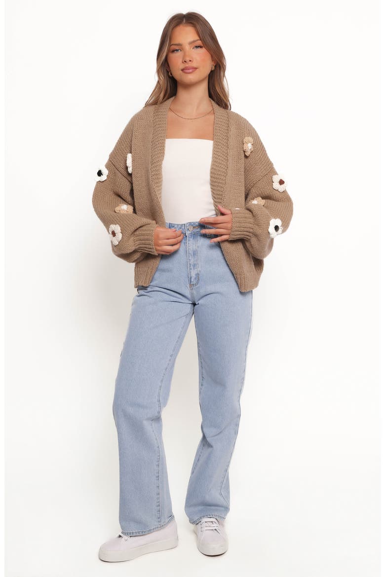 Delaro Flower Cardigan, Alternate, color, BROWN