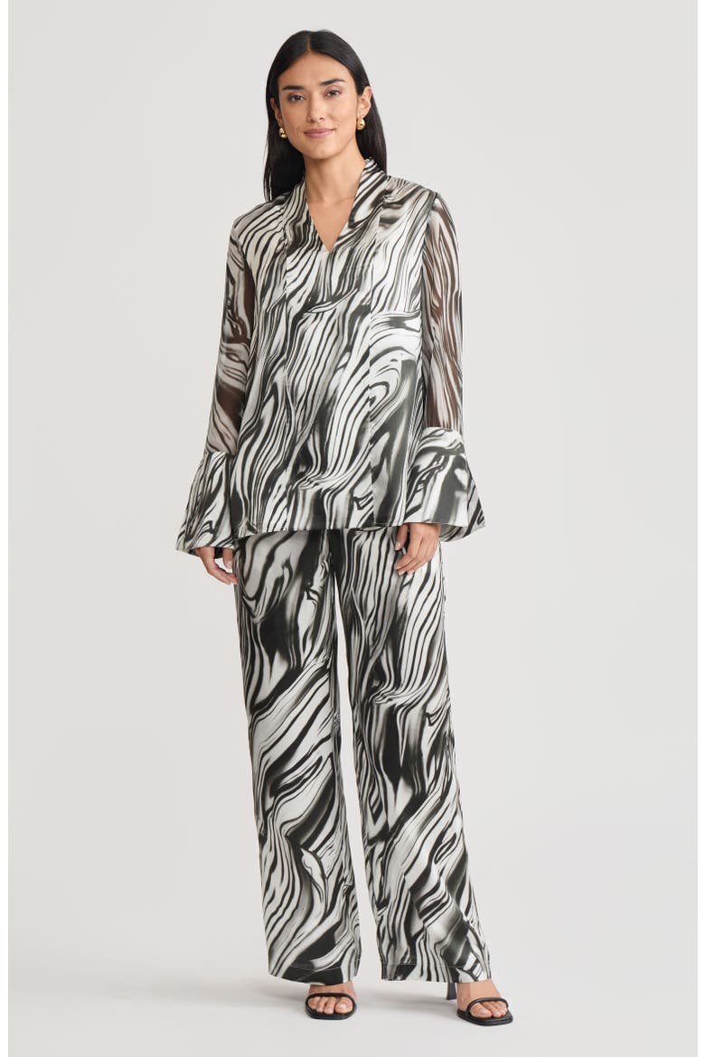 Marble Print Silk Tunic, Alternate, color, Black/White