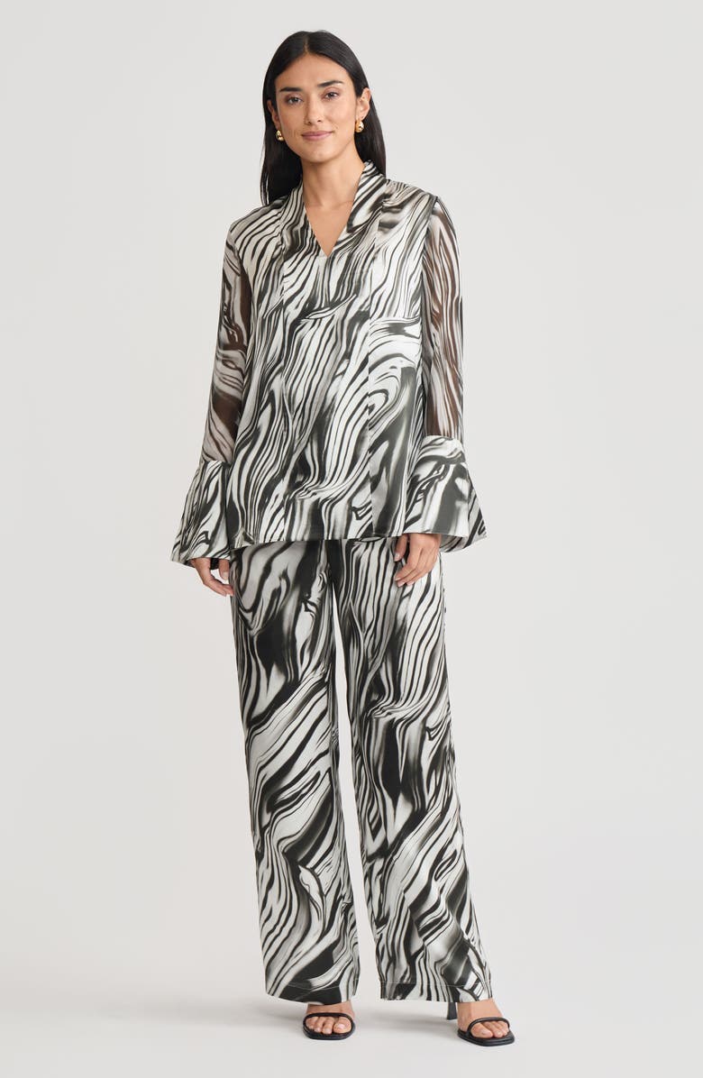 Misook Marble Print Silk Tunic, Alternate, color, Black/White