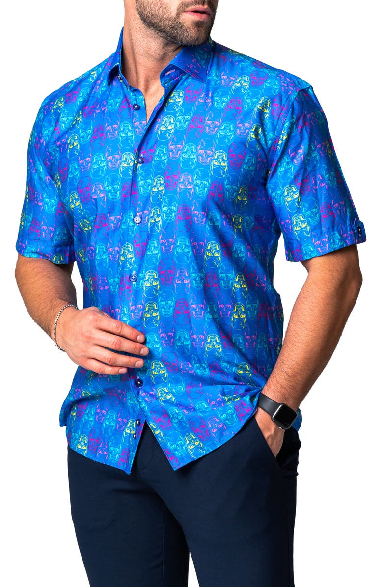 Maceoo Galileo Skull Regular Fit Short Sleeve Button-Up Shirt, Alternate, color, 