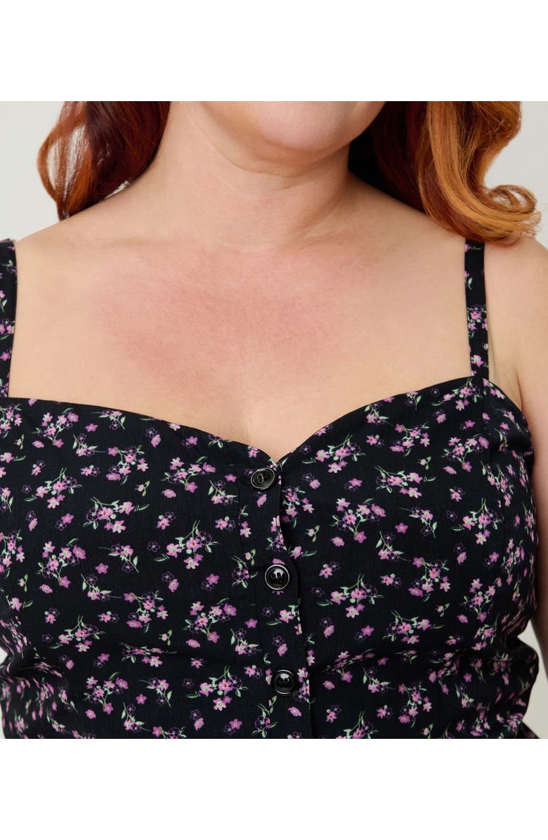 Unique Vintage Plus Size 1940s Sweetheart Skirted Romper, Alternate, color, Black Ditzy Floral