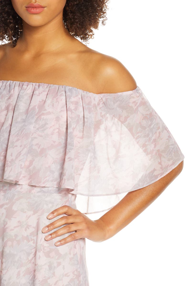 WAYF Floral Popover Off the Shoulder Chiffon Gown, Alternate, color,