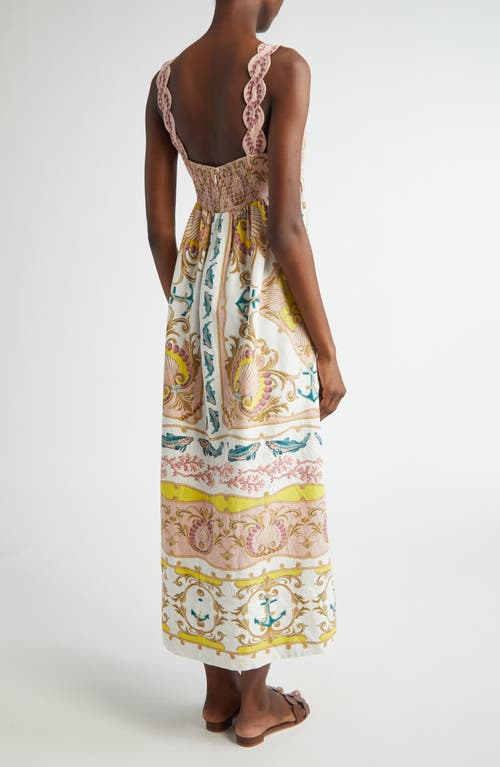 Farm Rio Linen-blend Dress With Nautical Print In Off-white