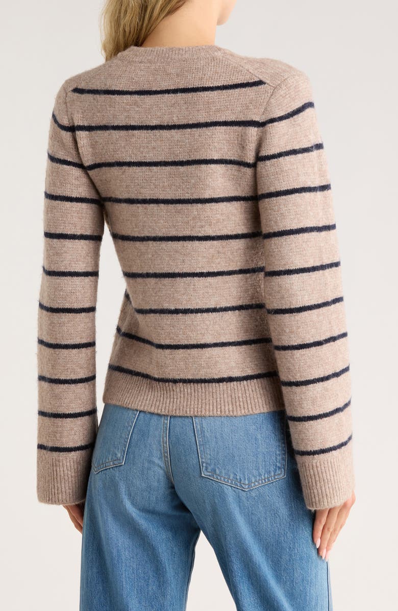 French Connection Structured Stripe Cardigan, Alternate, color, Biscotti/ Navy
