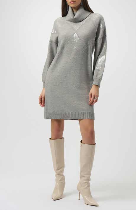 Sequin Diamond Turtleneck Sweater Dress
