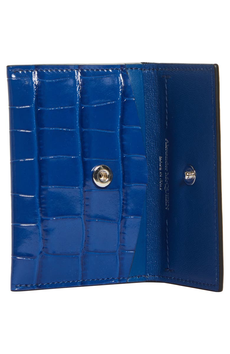 McQueen Skull Croc Embossed Leather Card Case, Alternate, color,