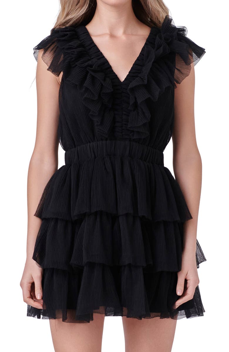 Endless Rose Tiered Ruffle Tulle Minidress, Alternate, color, Black