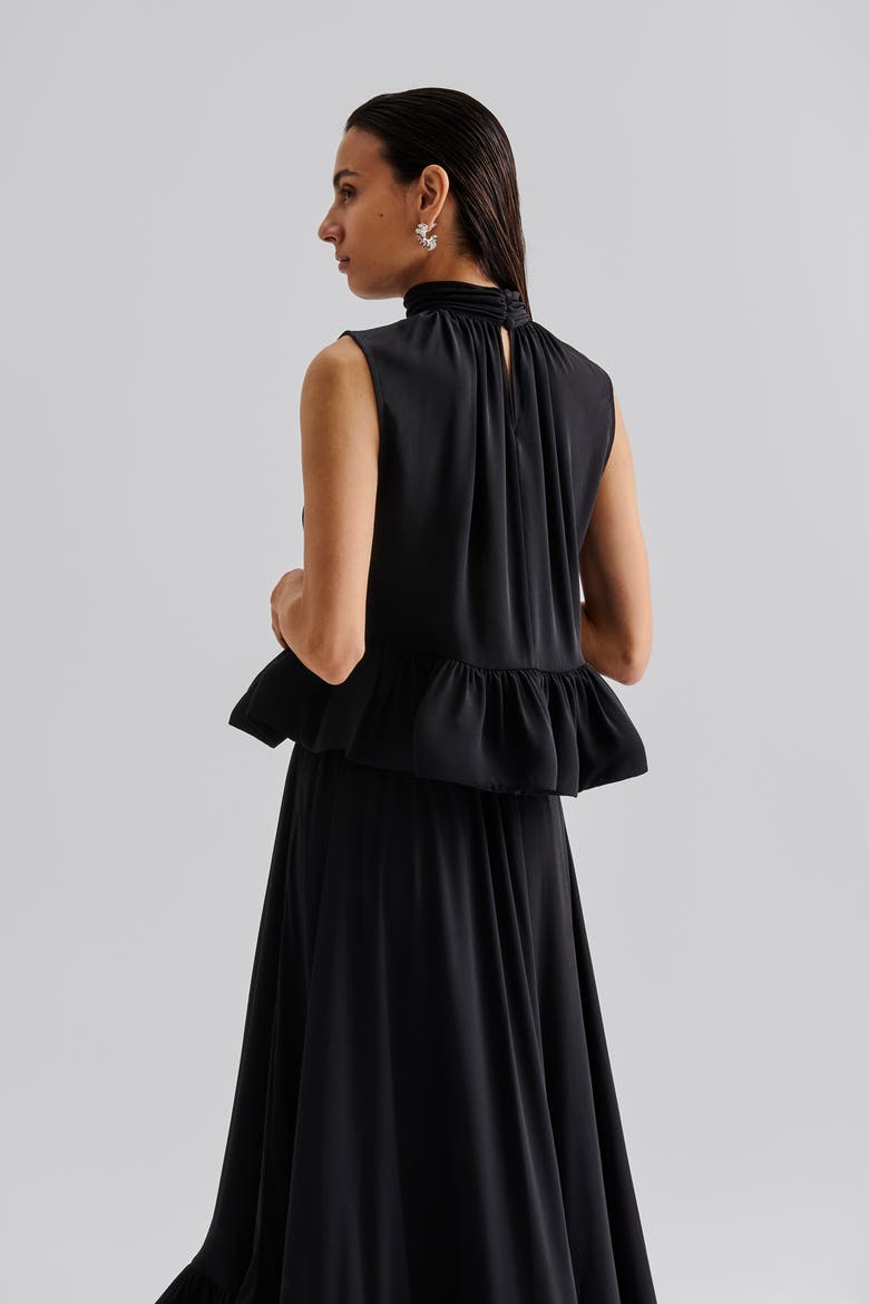 Lune Halterneck Frilled Hem Blouse, Alternate, color, Black