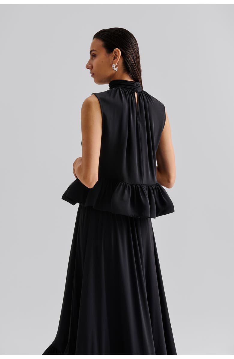 Malina Lune Halterneck Frilled Hem Blouse, Alternate, color, Black