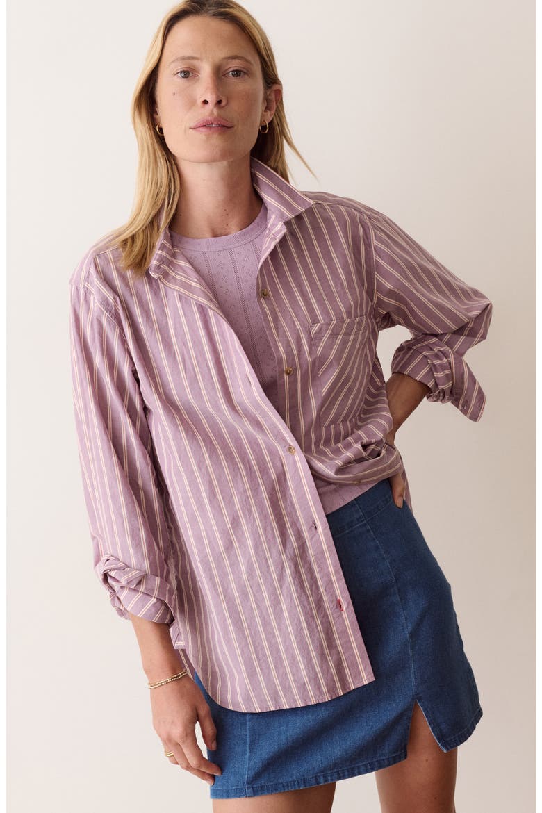 Jane Relaxed Pima Cotton Shirt, Alternate, color, PURPLE STRIPE