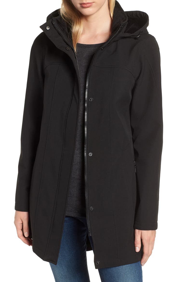Hooded Soft Shell Jacket, Main, color, BLACK