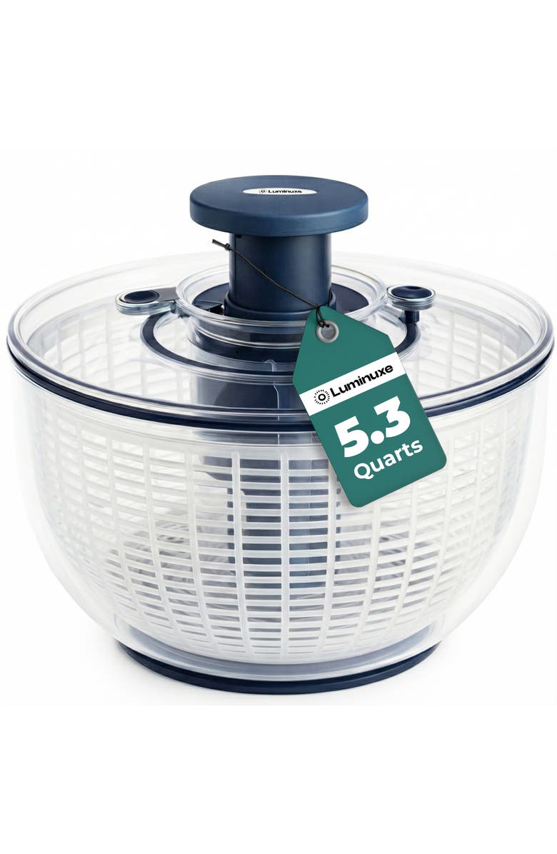 Luminuxe Salad Spinner with Built In Drain 5.3 Quart, Main, color, Clear