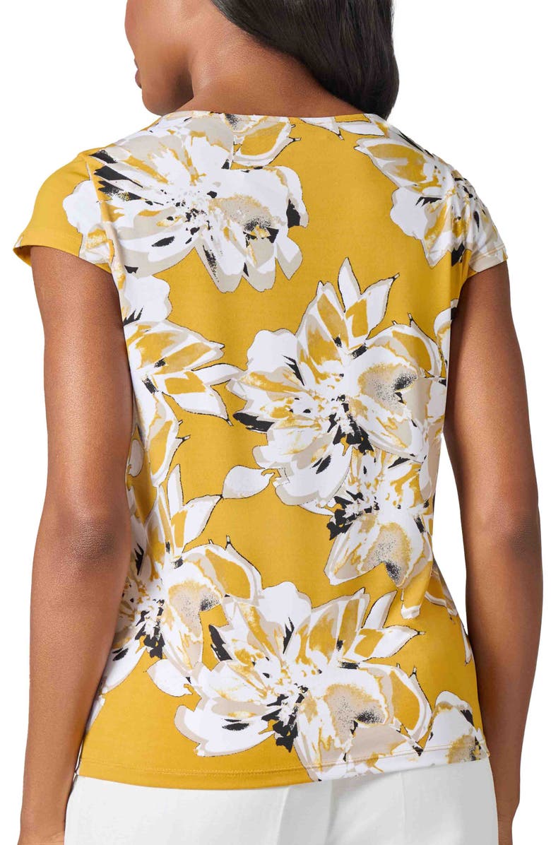 KASPER Printed Cap Sleeve Cowl Neck Jersey Top, Alternate, color, Butterscotch Multi