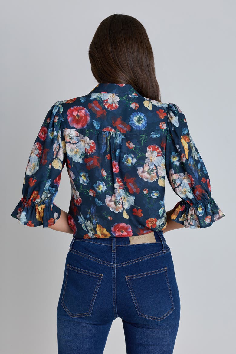 Cindy Ruffle Sleeve Blouse, Alternate, color, Midnight Garden