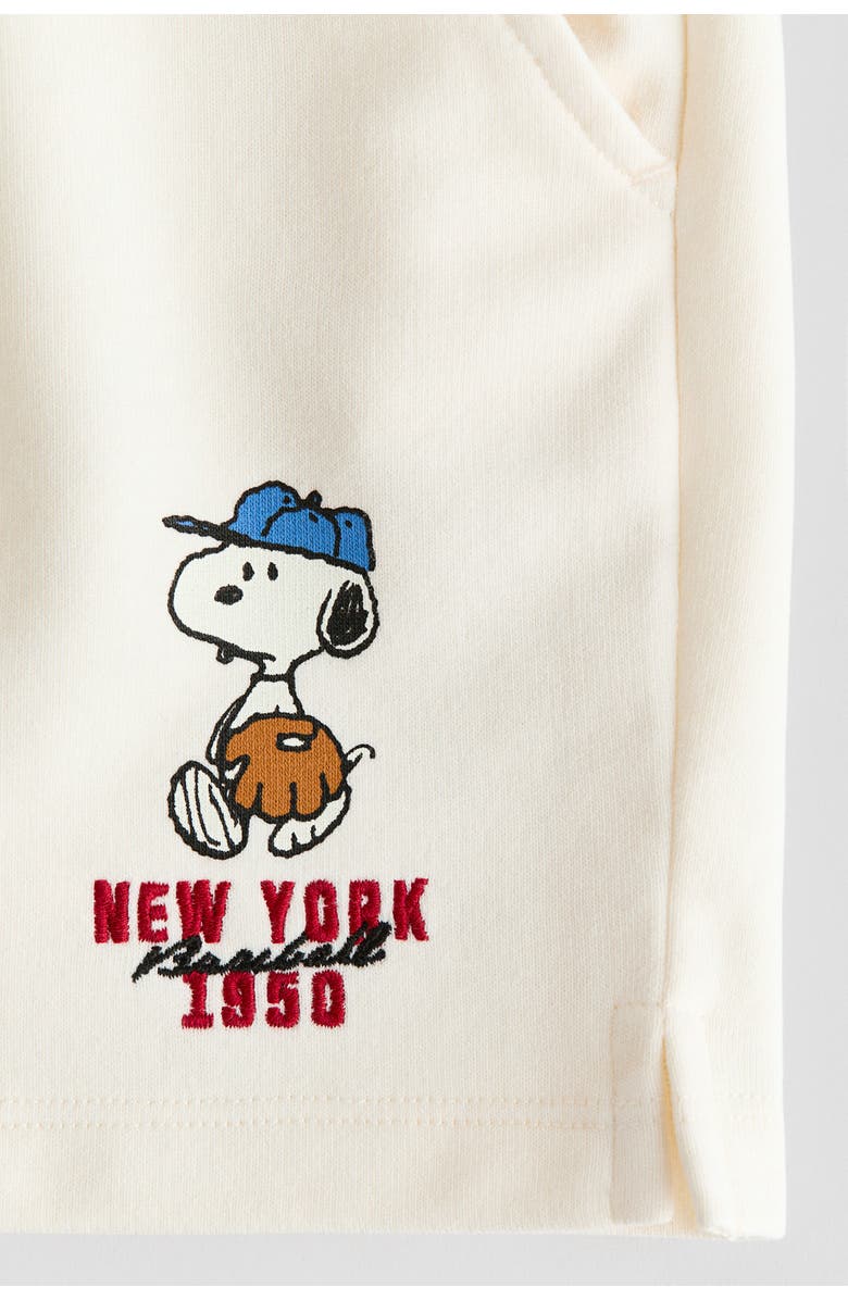 H&M Motif-detail Sweatshorts, Alternate, color, Cream/Snoopy