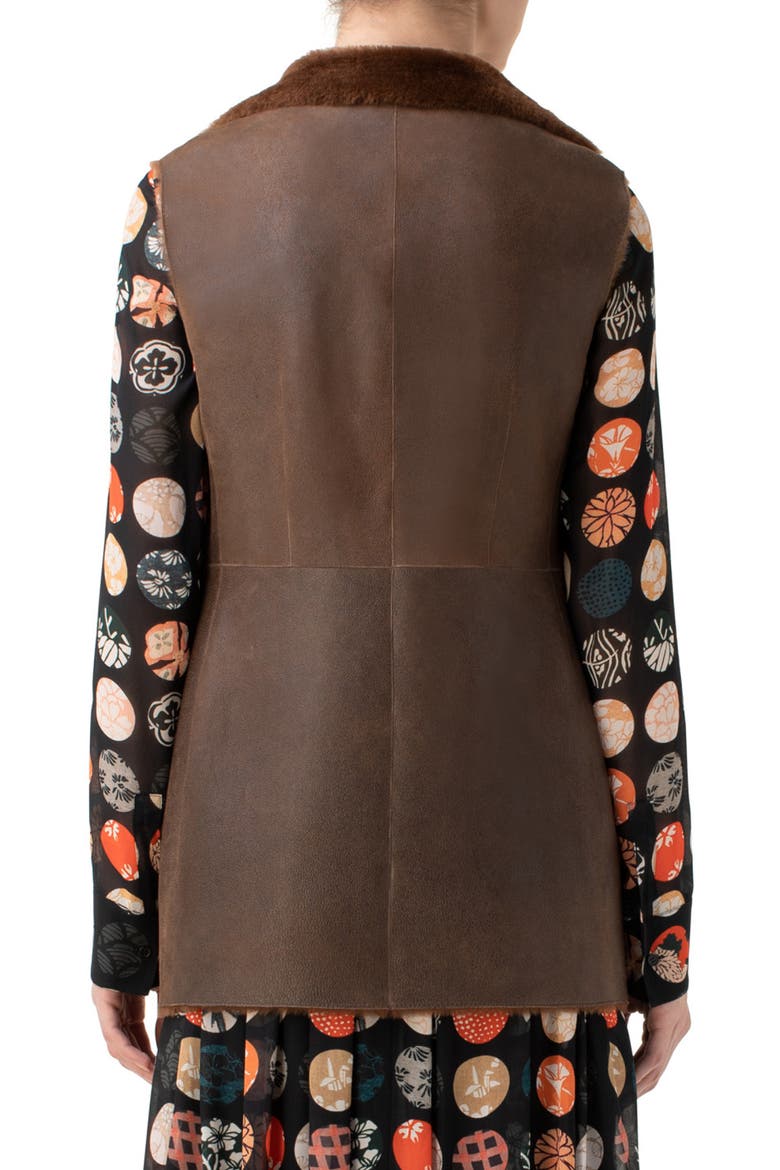 Reversible Lambskin Leather & Genuine Shearling Gilet, Alternate, color, WOOD
