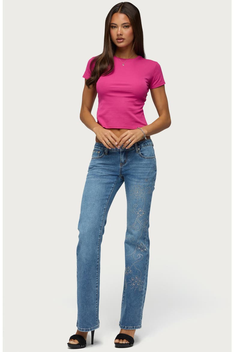 Sirenna Crop Stretch Cotton T-Shirt, Alternate, color, RASPBERRY