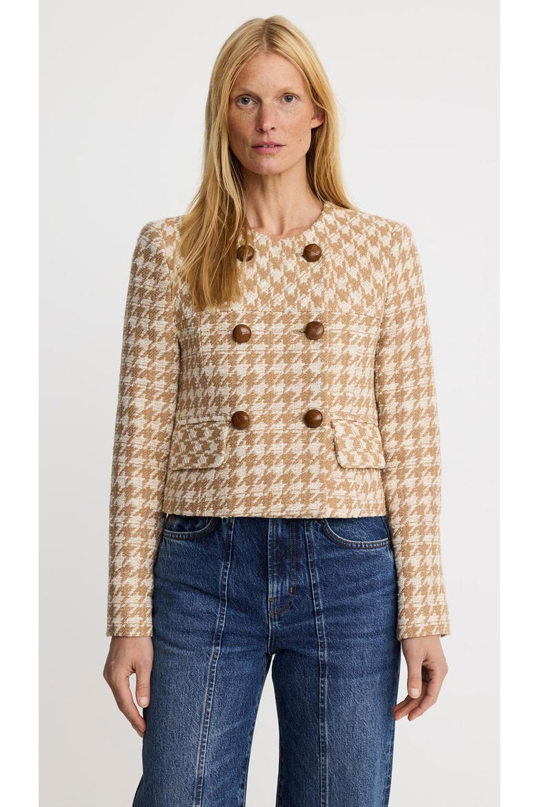 Collarless DB Mini Jacket, Main, color, Camel Houndstooth