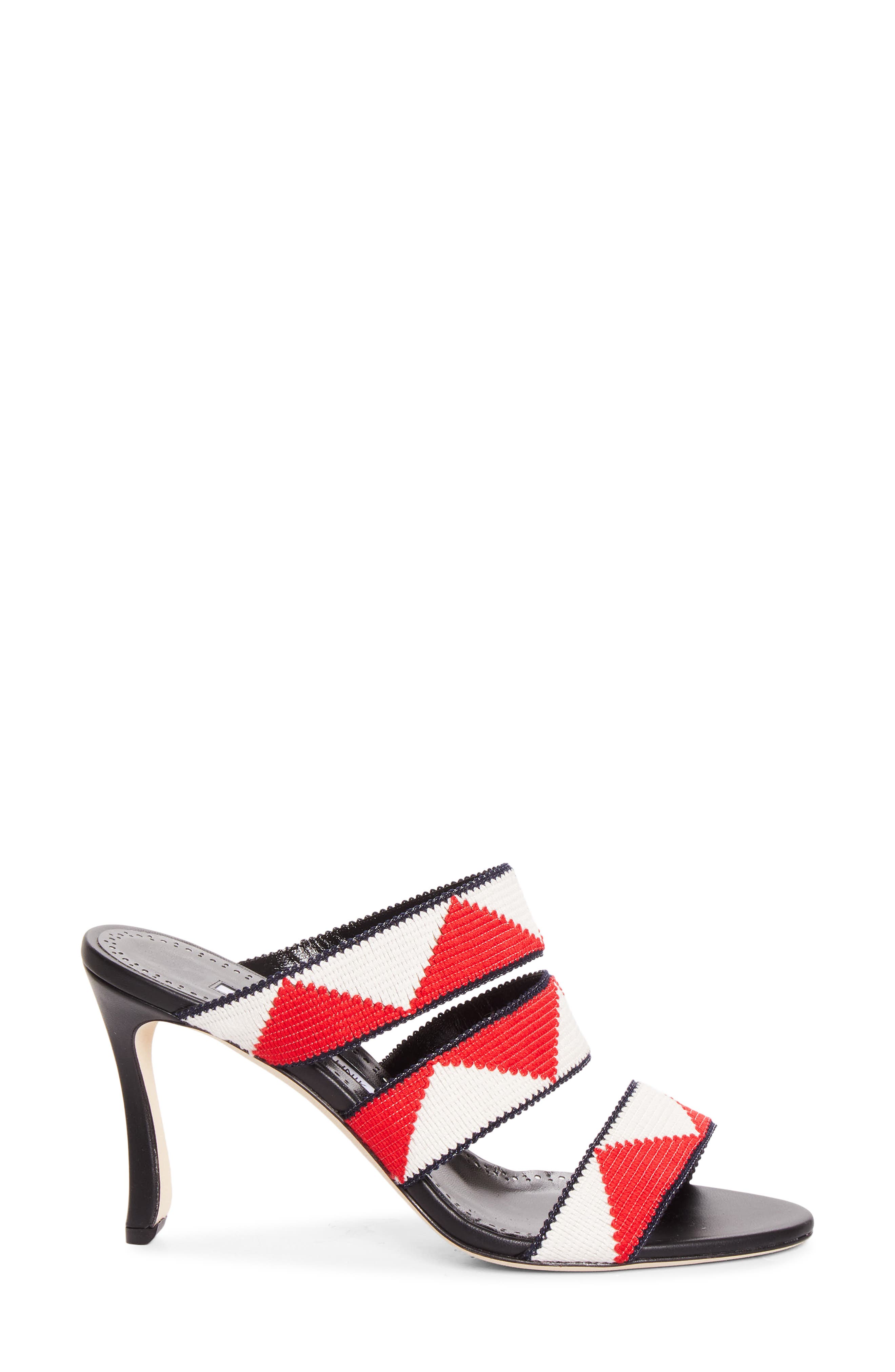 Manolo Blahnik Capro Slide Sandal, Alternate, color, Black/ Red/ White