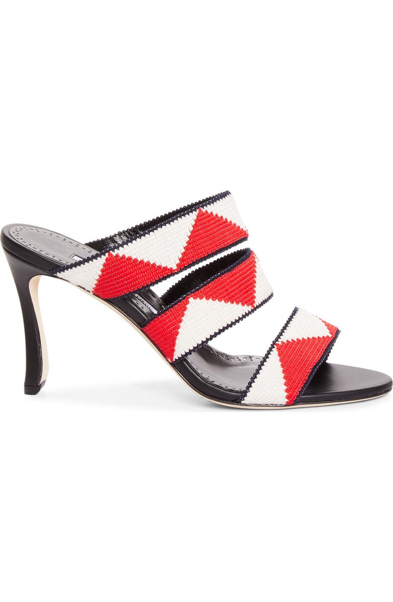 Manolo Blahnik Capro Slide Sandal, Alternate, color, Black/ Red/ White