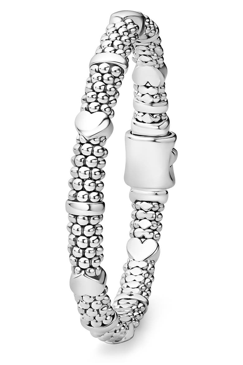 Kids' Caviar Beaded Heart Bracelet, Alternate, color, SILVER