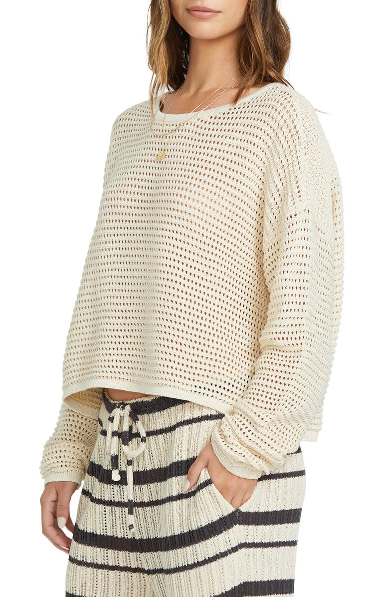 Billabong Daybreak Openwork Cotton Sweater, Alternate, color, Whitecap
