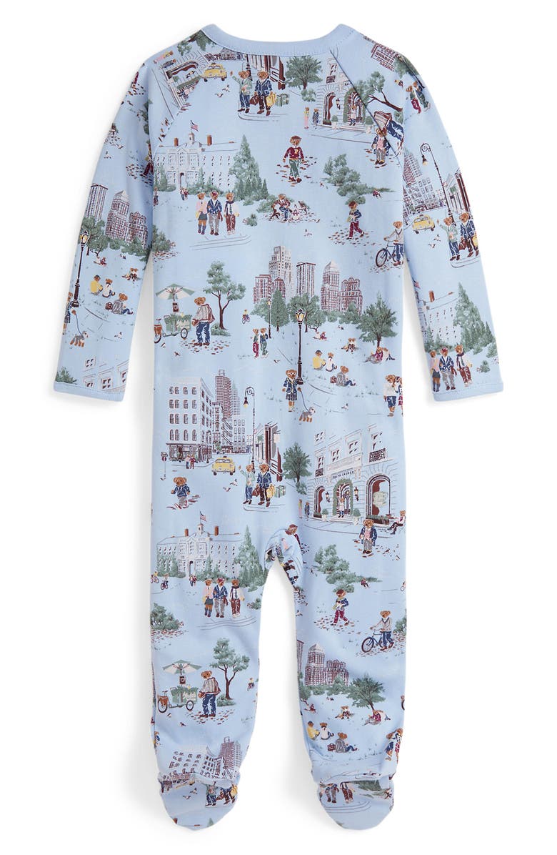 Ralph Lauren Bear Print Cotton Zip Footie, Alternate, color, Nyc School Baby Boy Bear