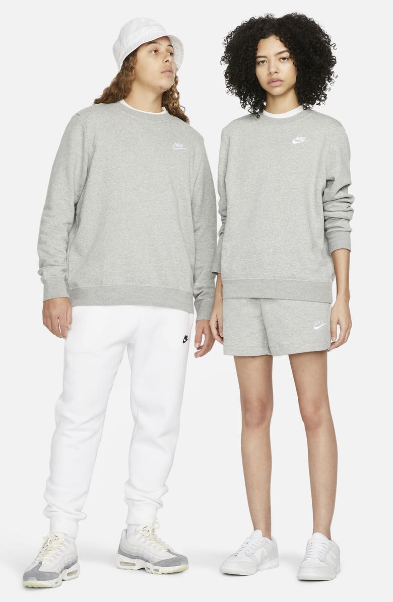 Nike Sportswear Club Fleece Crewneck Sweatshirt, Alternate, color, Dark Grey Heather/ White