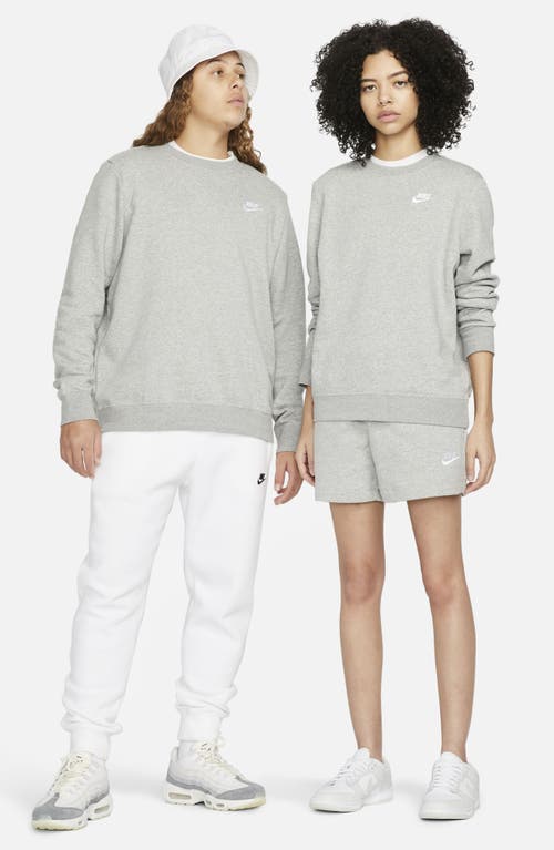 Nike Sportswear Club Fleece Crewneck Sweatshirt In Dark Grey Heather/white