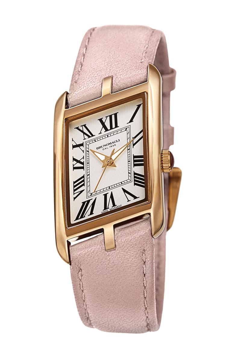 Bruno Magli Women's Sofia 1421 Asymmetrical Case Leather Strap Watch, 24mm, Main, color, 