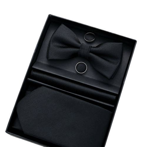 Moustache Crosshatch Bow Tie Set In Black