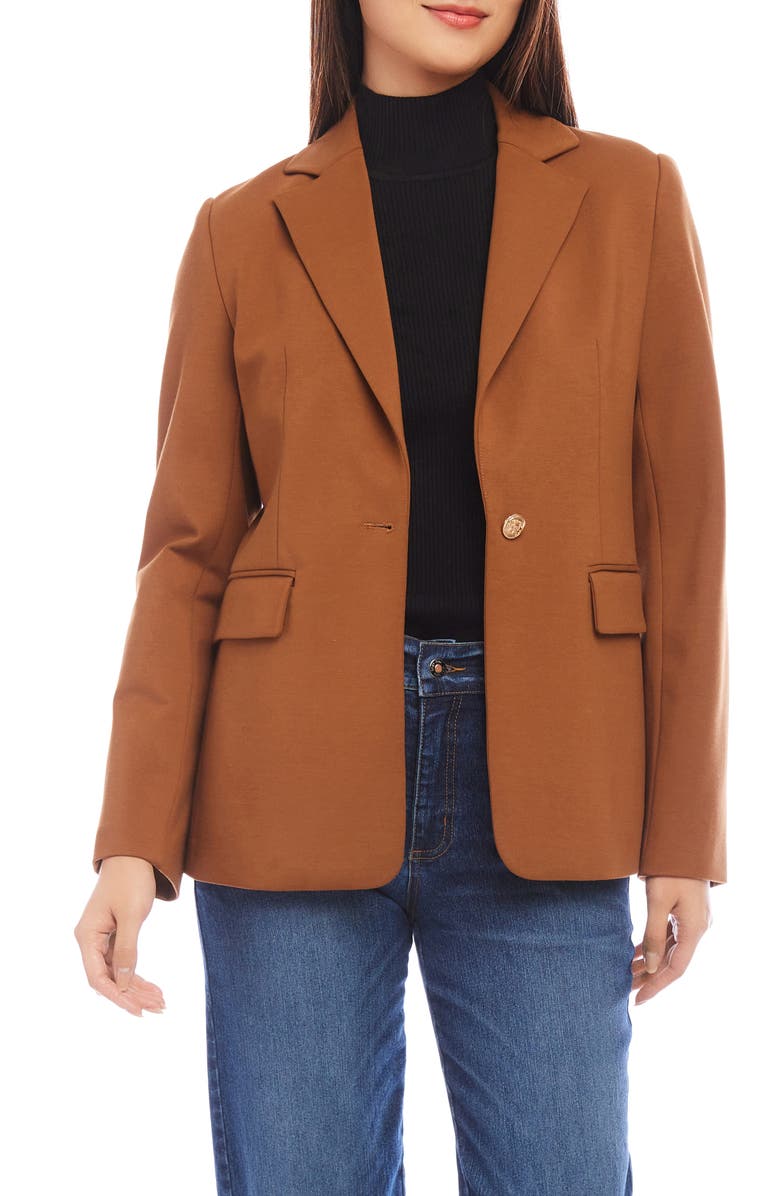 Karen Kane One-Button Ponte Knit Blazer, Main, color, Cognac