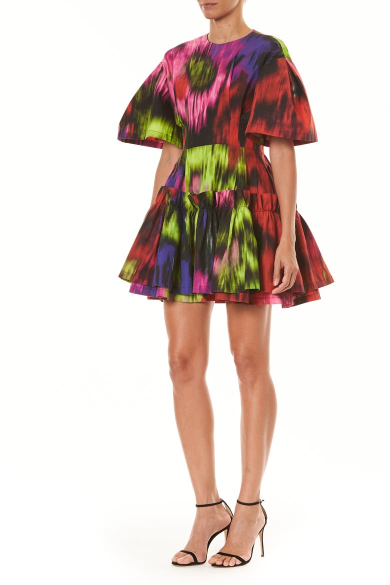 Floral Print Ruffle Hem Minidress, Alternate, color, BLACK MULTI