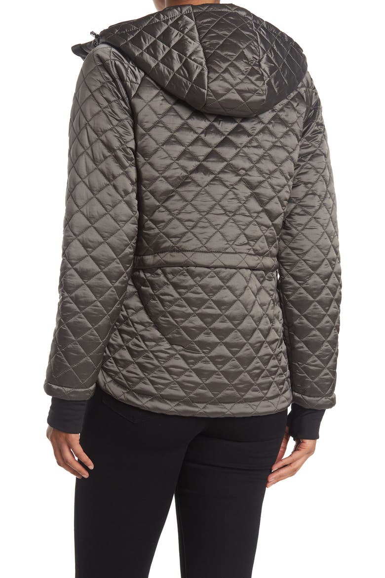 Quilted Hooded Zip Front Jacket, Alternate, color, TITANIUM