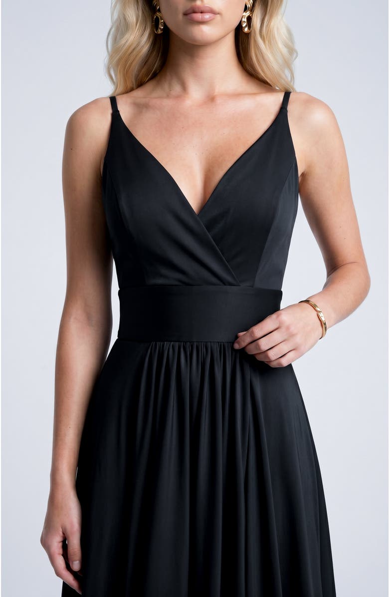 Jessica Angel Cross Front Neck Empire Waist Satin Gown, Alternate, color, Black