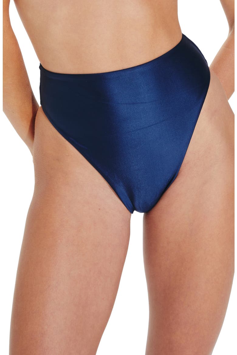 Gigi Solid High Waist Bikini Bottoms, Main, color, NAVY